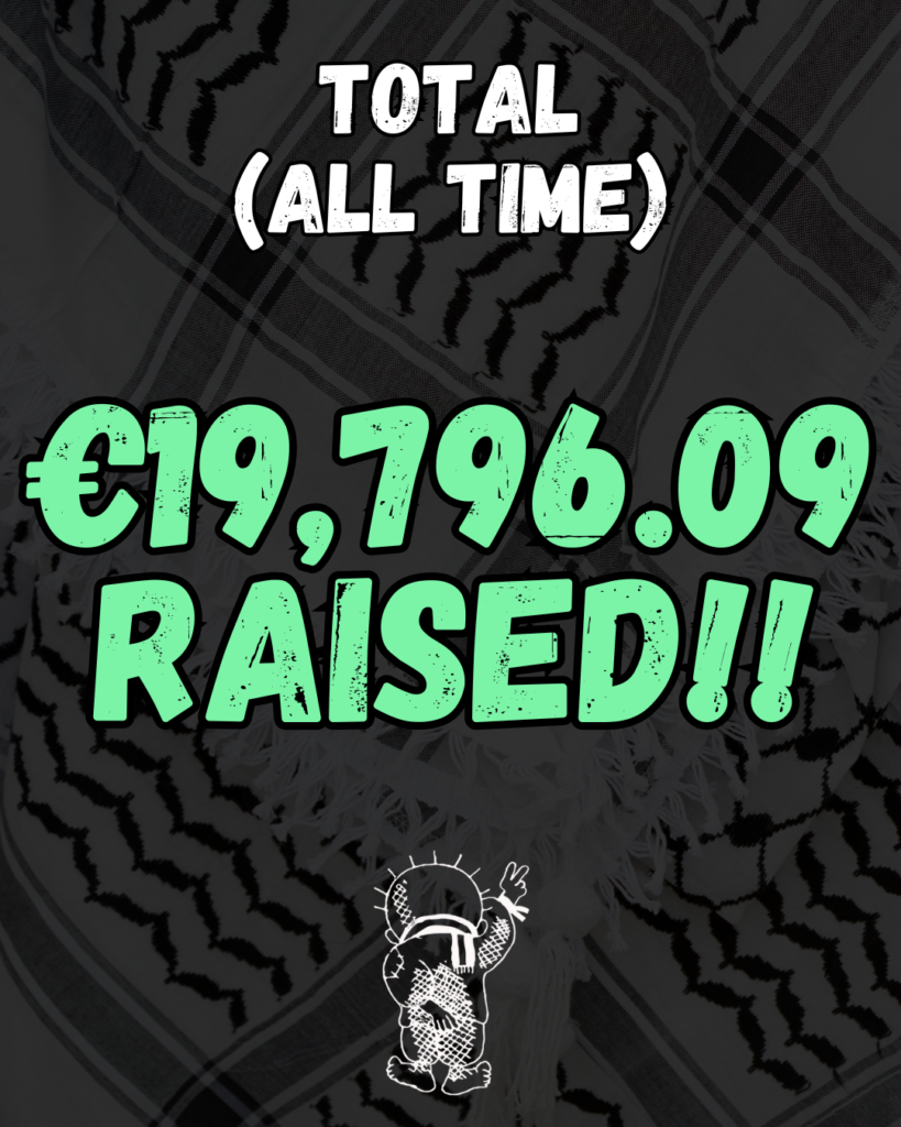 TOTAL
(All TIME)
€19,796.09 raised!!
A white silhouette drawing of the Handhala holding up a peace sign with his right hand.