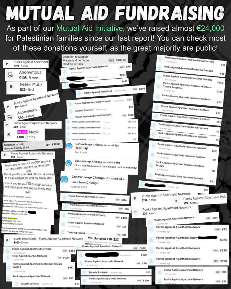 Mutual Aid Fundraising

As part of our Mutual Aid Initiative, we’ve raised almost €24,000 for Palestinian families since our last report! You can check most of these donations yourself, as the great majority are public!

Screenshots of receipts. Character limit prevents listing all the details of receipts. Alternative resource for text-based receipts being worked on for website.